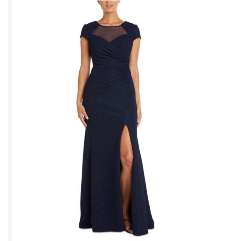 Nightway
Women's Blue Illusion-trim Cap-sleeve Gown